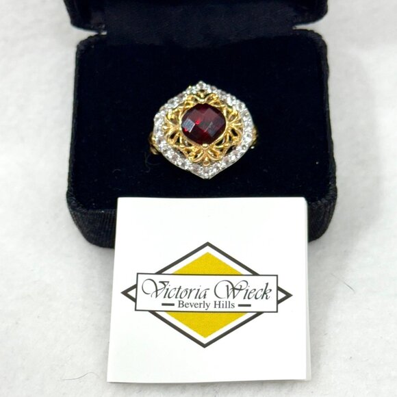 Victoria Wieck Vermeil & Sterling 2.97ct. Garnet & White Sapphire Ring - Size 10 - Picture 2 of 10